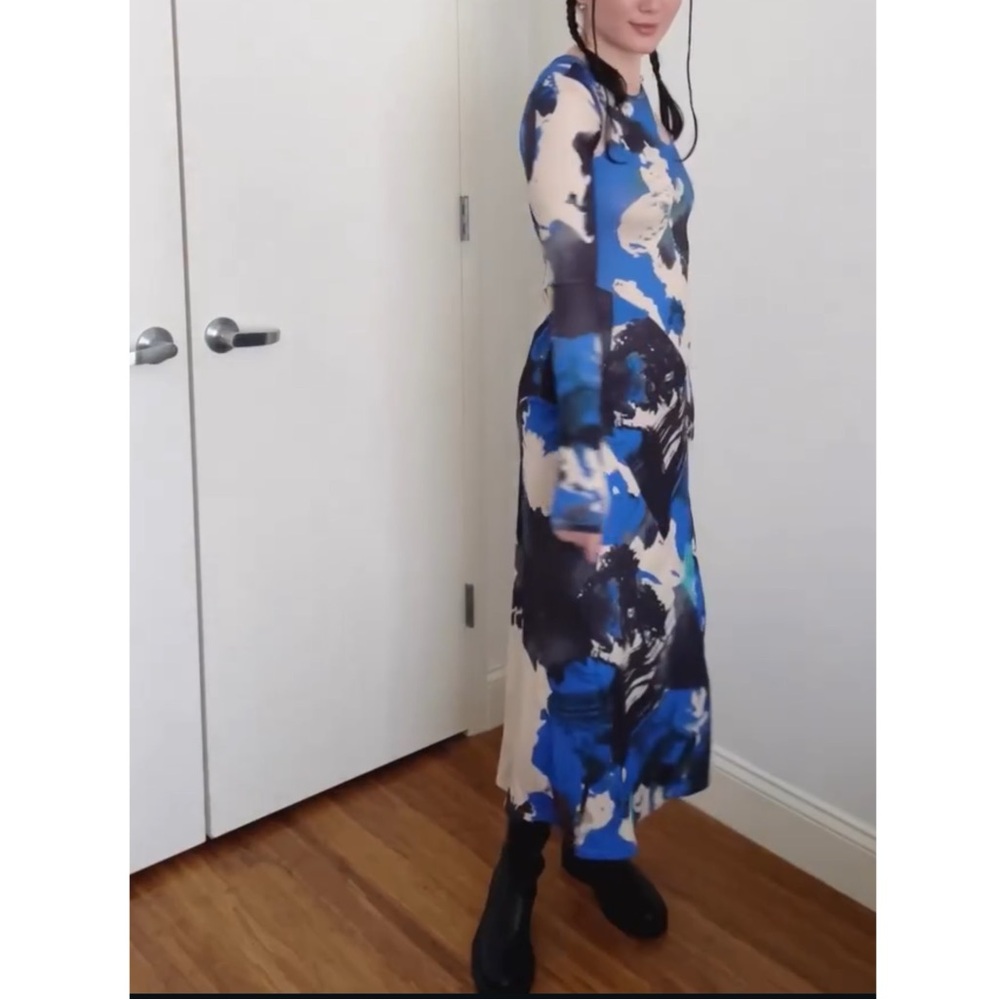 H&M Blue and Black Abstract Long Sleeve Dress size XS - Picture 4 of 10